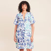 Robe droite courte col tunisien bleu femme