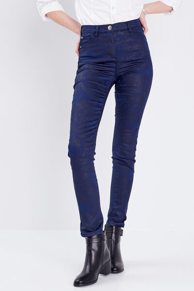 Pantalon ajusté bleu marine femme