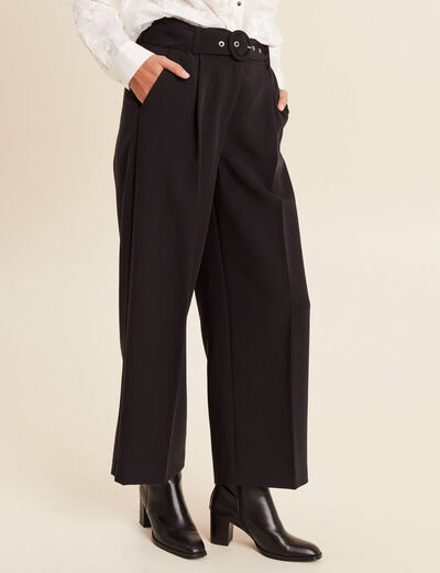 Pantalon droit 7/8&egrave;me taille haute noir femme
