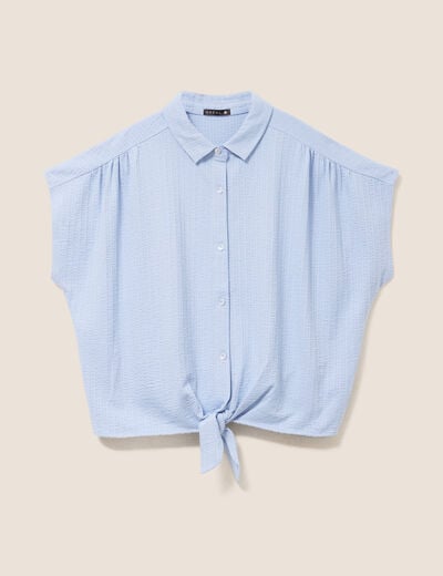 Blouse ample cropped col am&eacute;ricain bleu gris femme