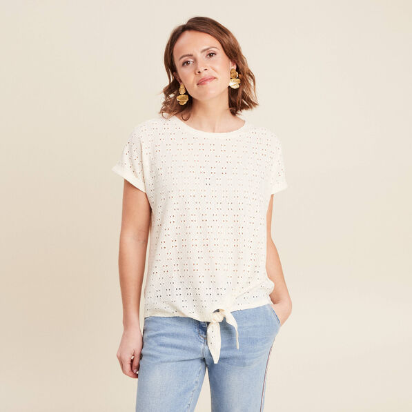 blouse manches courtes nouee ecru femme Blouse manches courtes nouée ecru femme