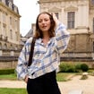 Chemise ample col rond manches longues bleu femme