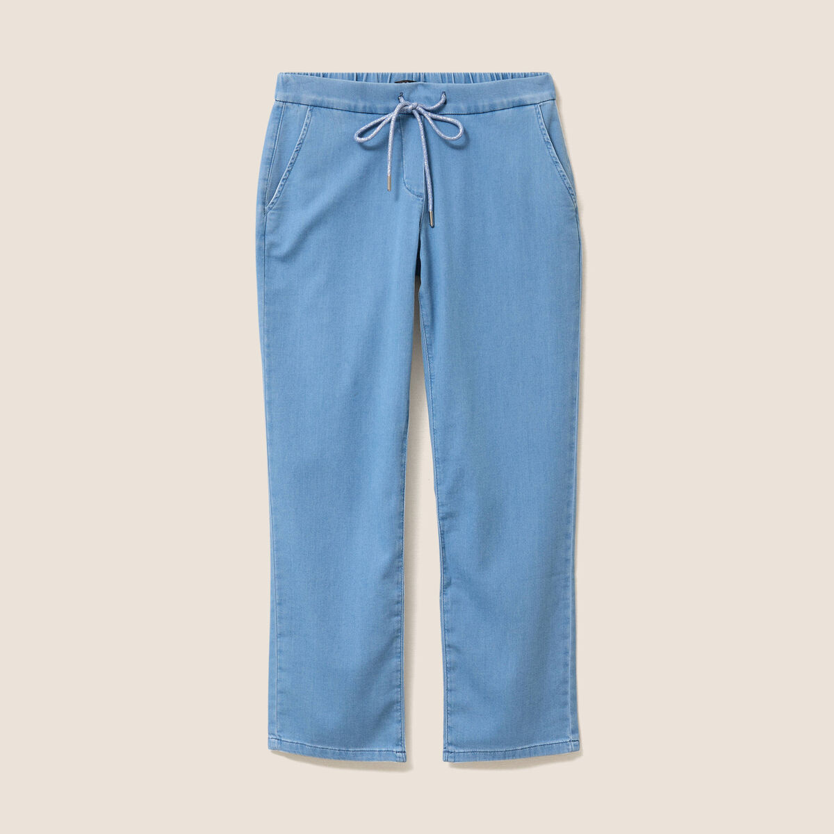 Jogging large 7/8&egrave;me en maille denim bleach femme