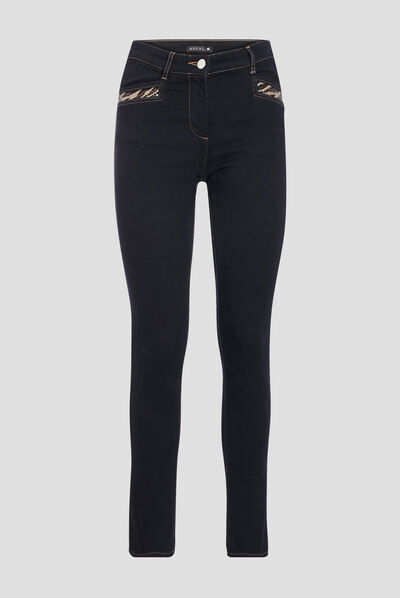 Jean ajusté avec sequins denim brut femme