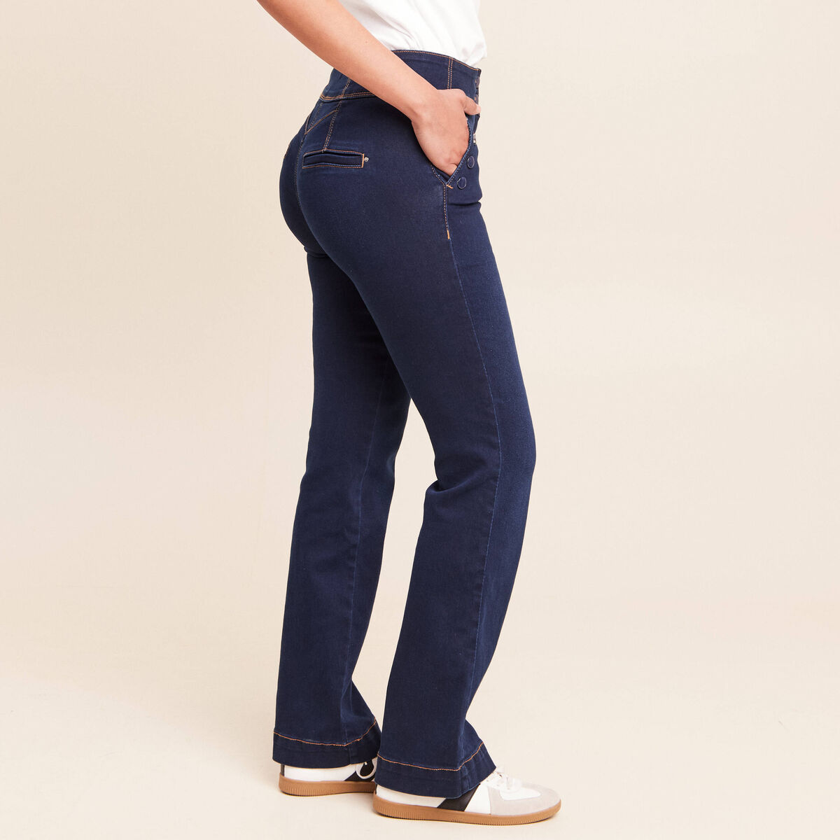 Jean bootcut taille haute denim brut femme