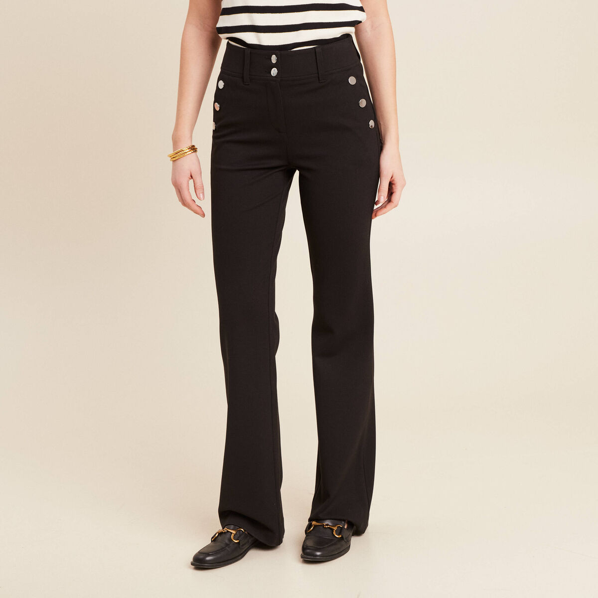Pantalon bootcut à pont noir femme