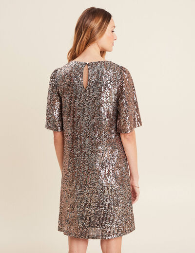Robe évasée sequins couleur cuivre femme