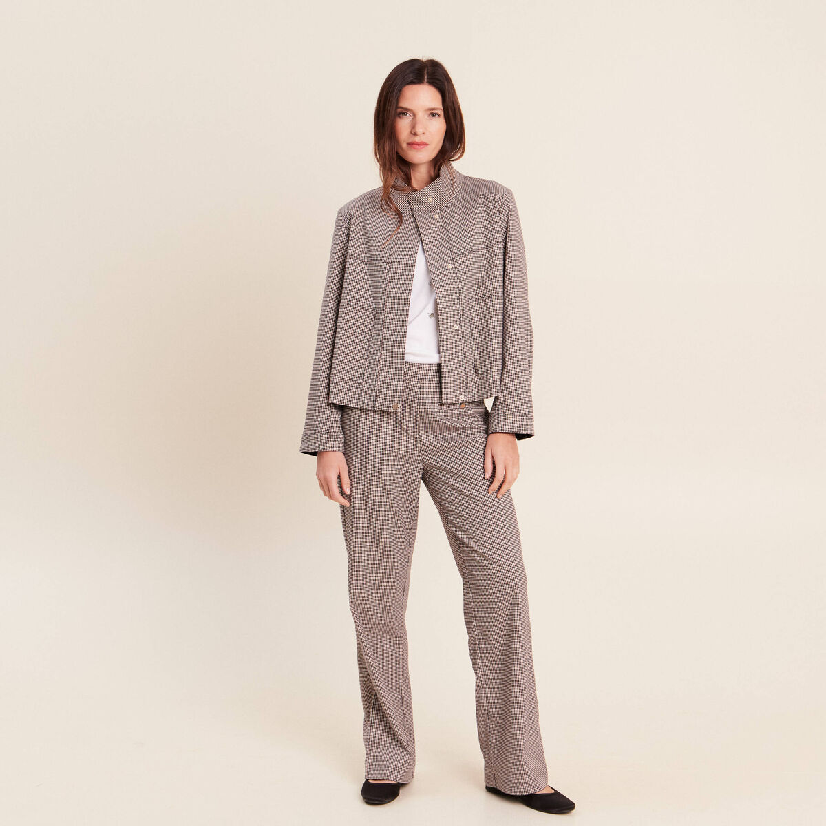 Veste col montant doubl&eacute;e marron femme