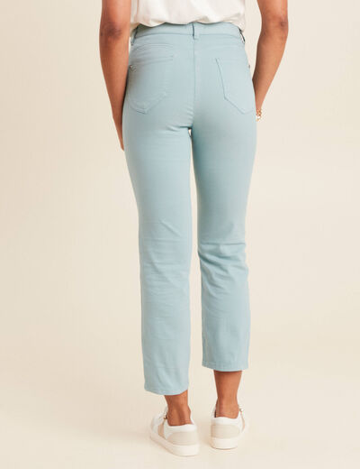 Pantalon droit taille haute 7/8ème bleu canard femme