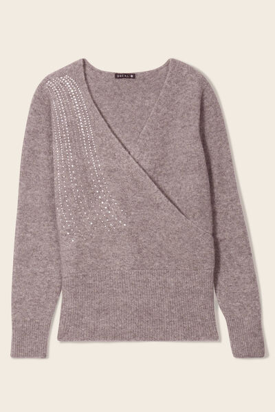 Pull manches longues gris clair femme