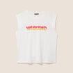 T-shirt col rond sans manches ecru femme