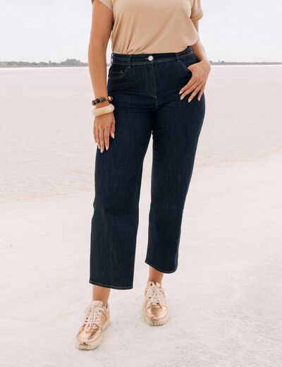 Jean large 7/8ème taille haute denim brut femme