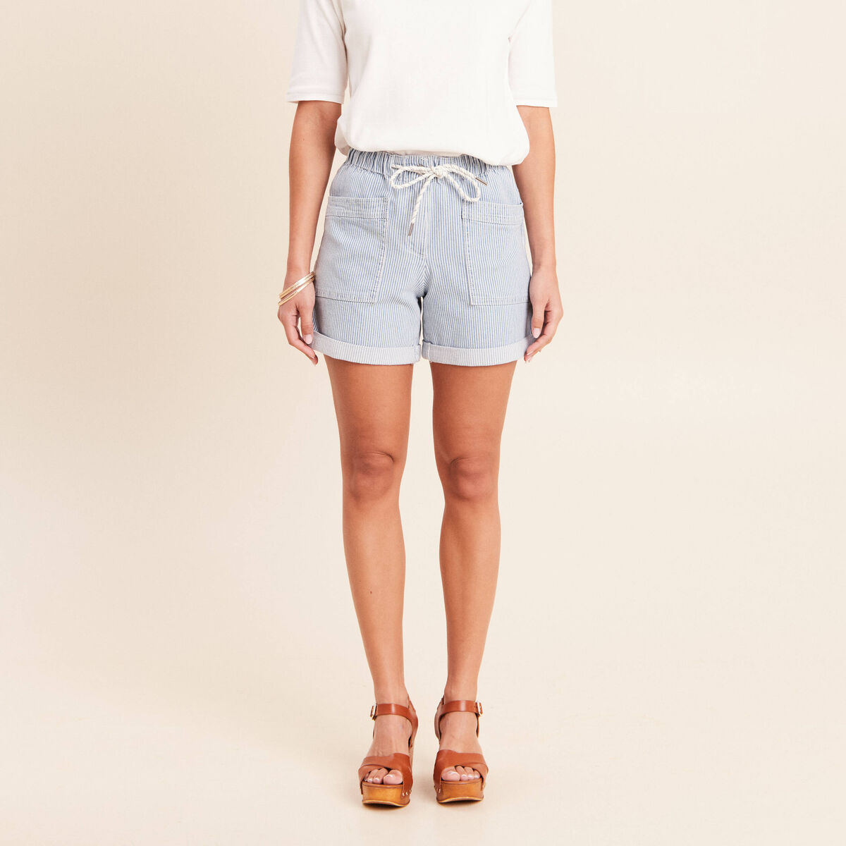 Short relax en jean bleu femme
