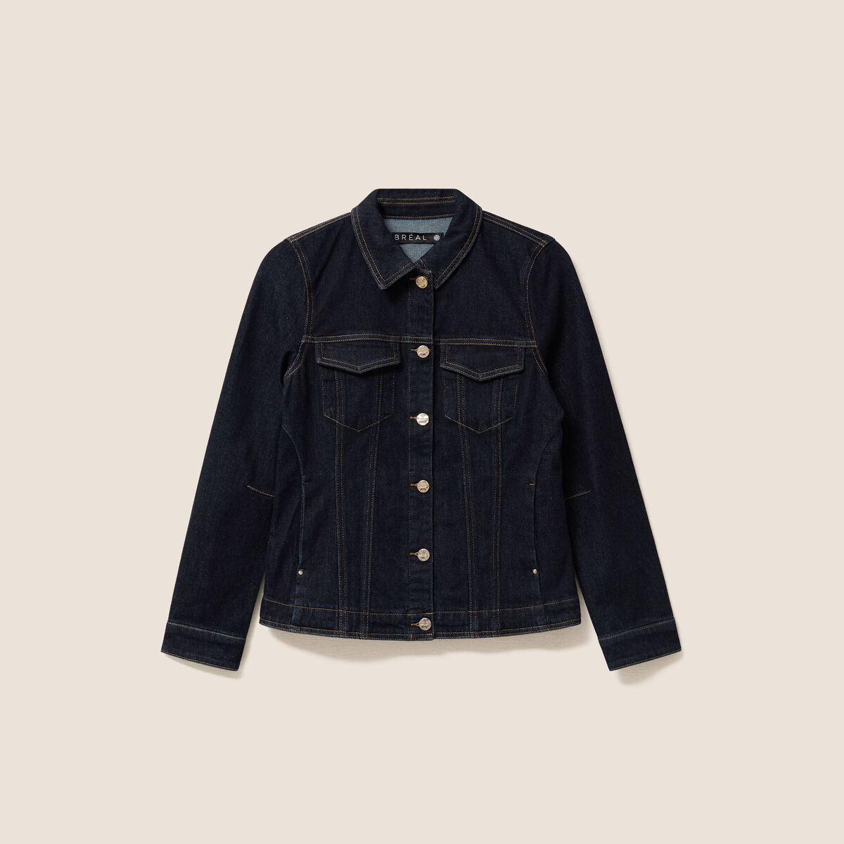 Veste cintr&eacute;e courte en jean denim brut femme
