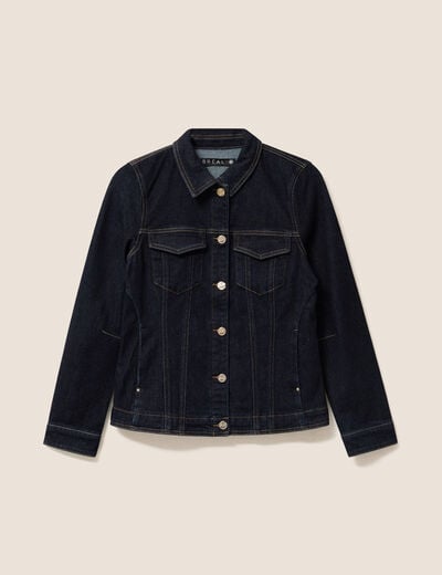 Veste cintr&eacute;e courte en jean denim brut femme