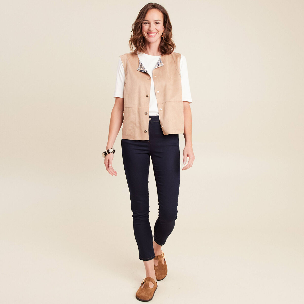 Veste r&eacute;versible cintr&eacute;e sans manches beige femme