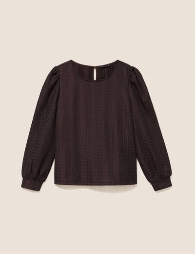 Blouse manches longues marron fonc&eacute; femme