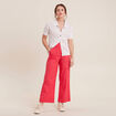 Pantalon flou ceintur&eacute; 7/8&egrave;me rose cerise femme