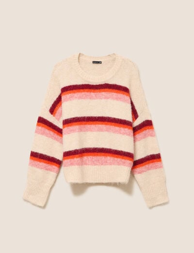 Pull col rond orange femme
