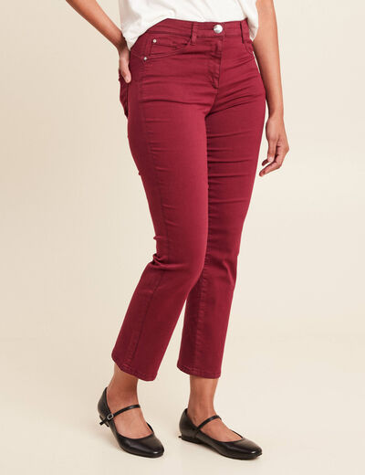 Pantalon droit taille haute 7/8ème bordeaux femme