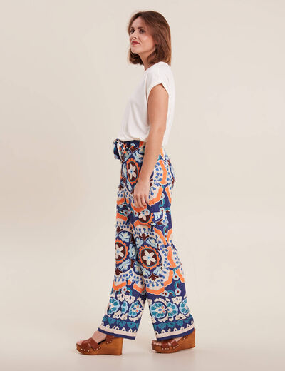 Pantalon large fluide bleu femme