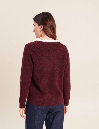 Pull bi-mati&egrave;re col tunisien bordeaux femme