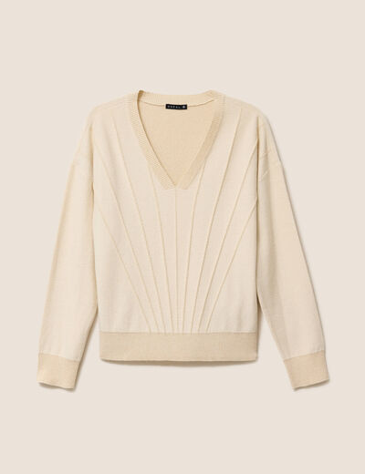 Pull ajust&eacute; col v manches longues couleur or femme