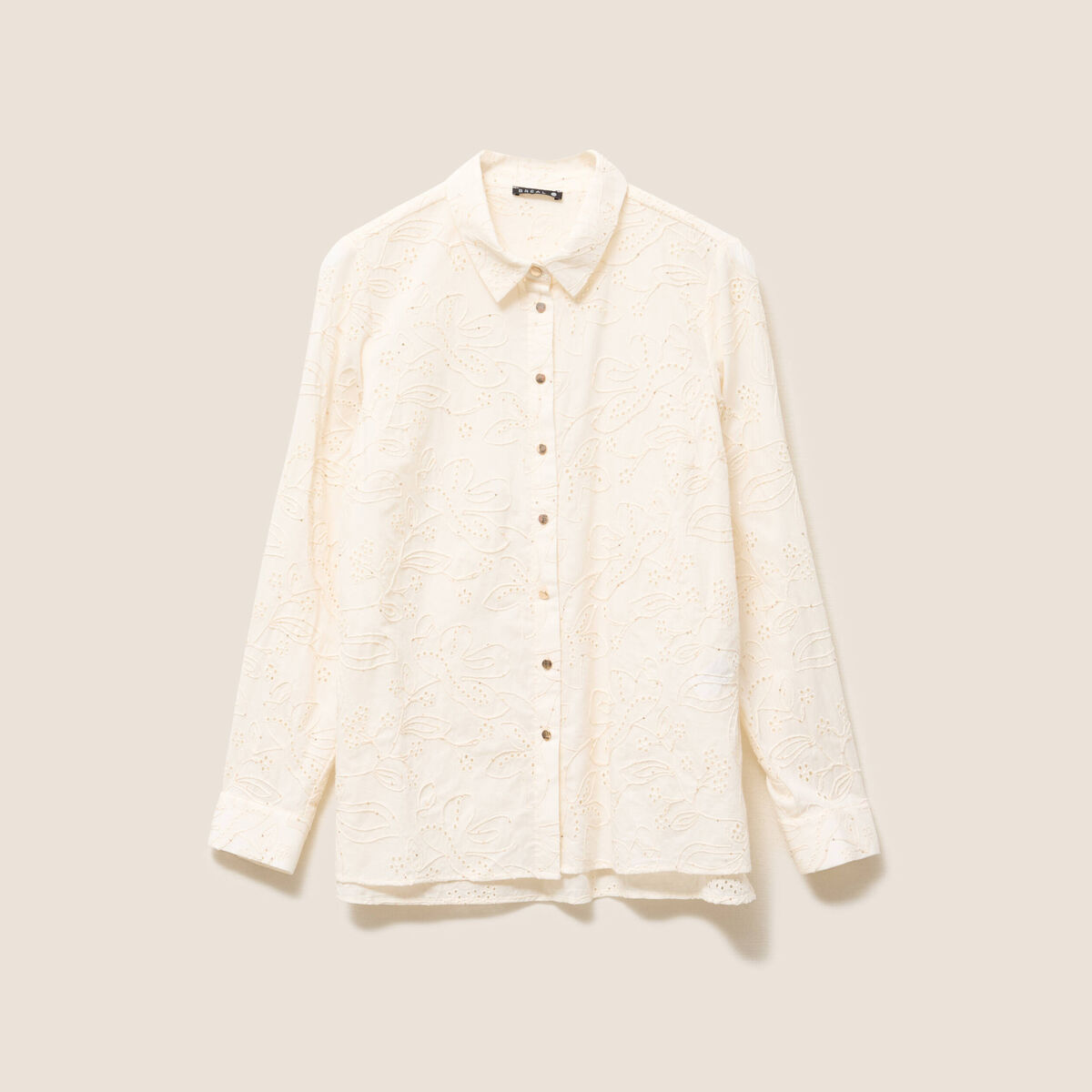 Chemise droite manches longues ecru femme