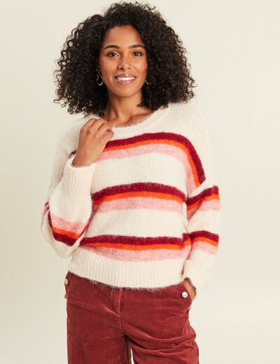 Pull col rond orange femme