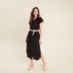 Robe chemise droite ceinturée noir femme