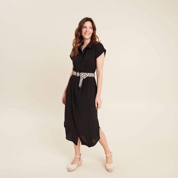 robe chemise droite ceinturee noir femme Robe chemise droite ceinturée noir femme