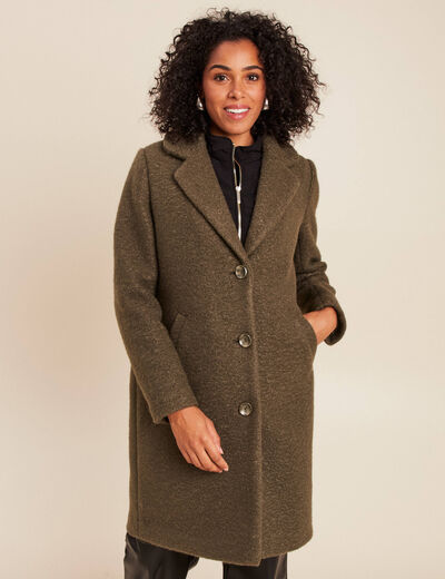 Manteau 3 en 1 col montant doubl&eacute; vert kaki femme