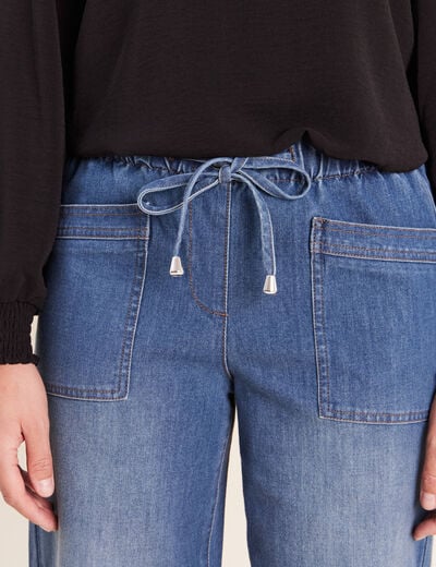 Pantalon mom 7/8&egrave;me en coton denim stone femme