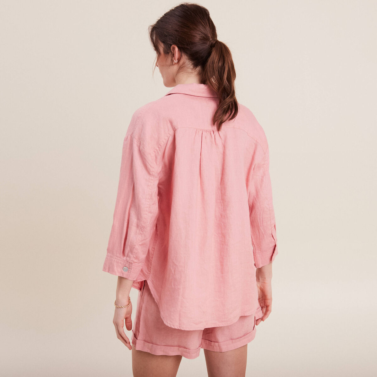 Chemise manches 3/4 vieux rose femme