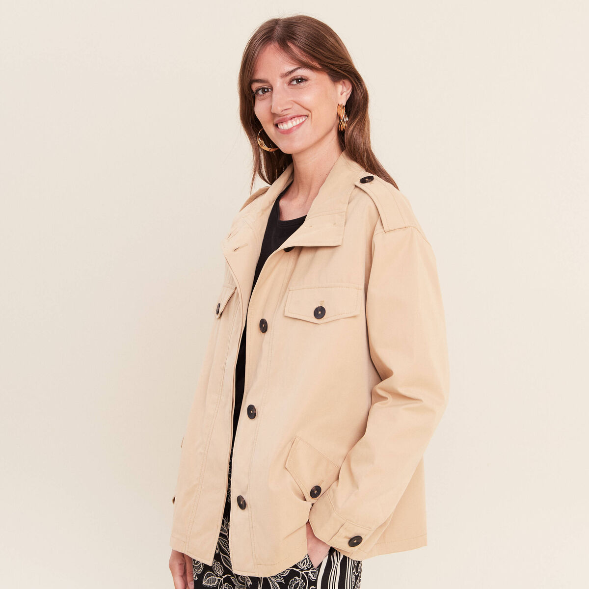 Trench col montant doubl&eacute; beige femme