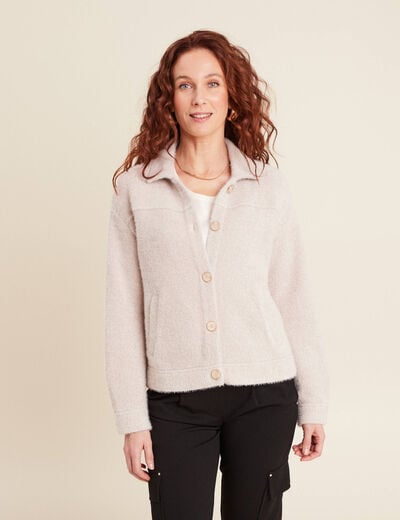 Veste droite manches longues beige femme