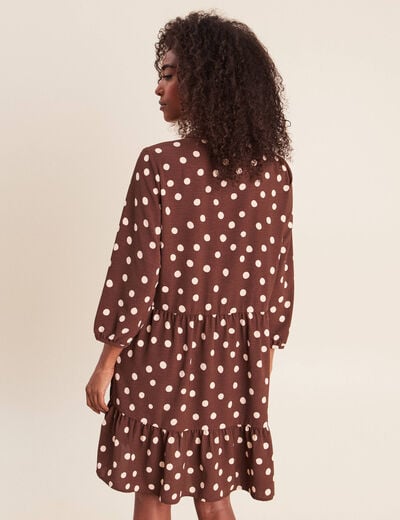 Robe courte &eacute;vas&eacute;e col chemise marron femme
