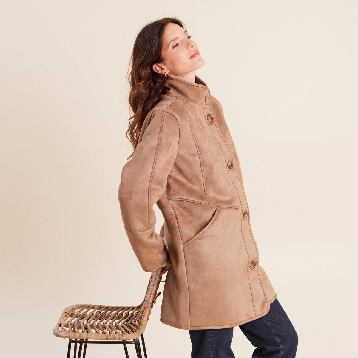 Manteau col montant sable femme