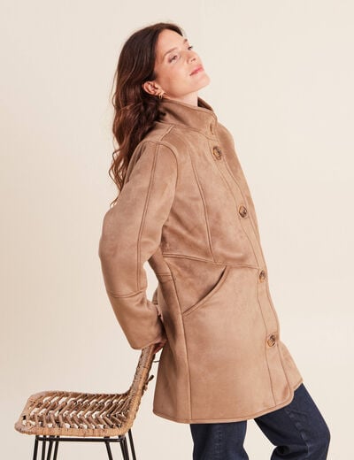 Manteau col montant sable femme