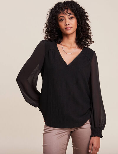 Blouse bi-matière noir femme