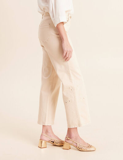Pantalon 7/8&egrave;me coupe large ivoire femme