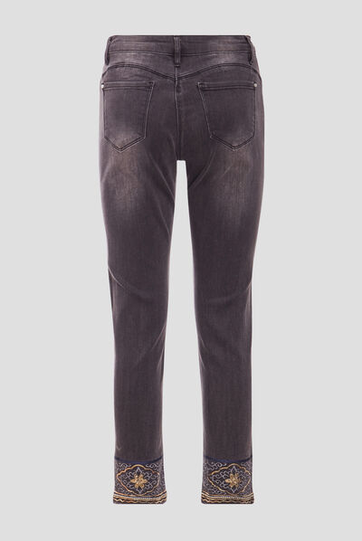 Jean ajusté avec sequins denim gris femme