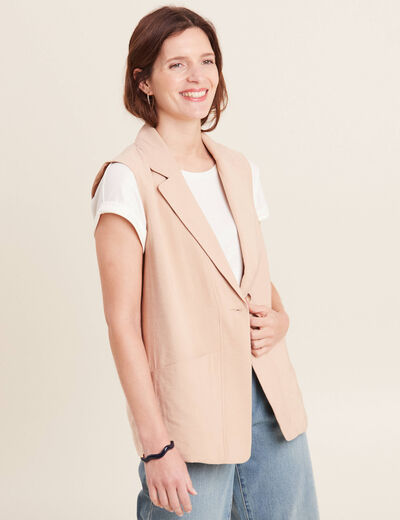 Veste tailleur sans manches beige femme