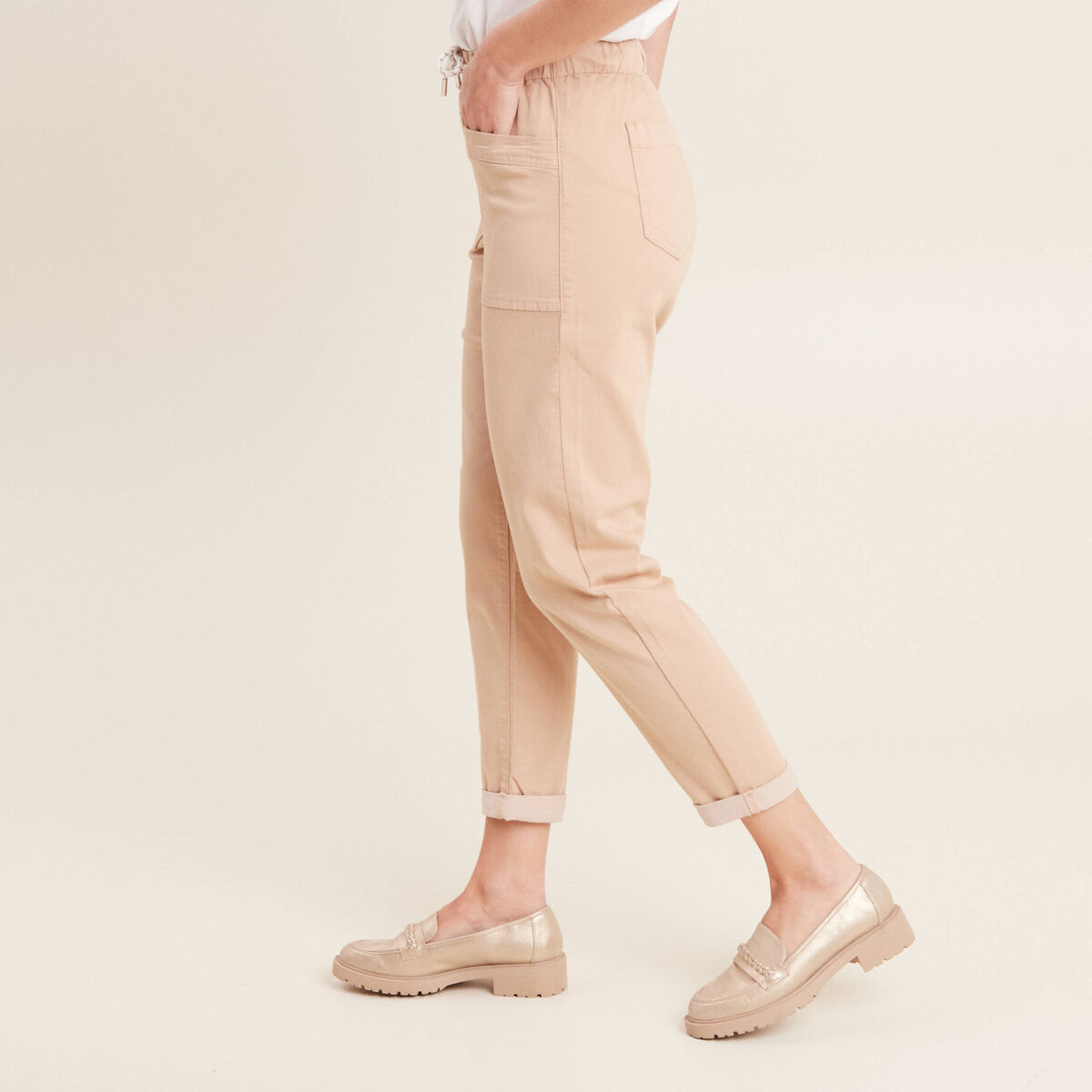Pantalon coupe mom 7/8&egrave;me sable femme
