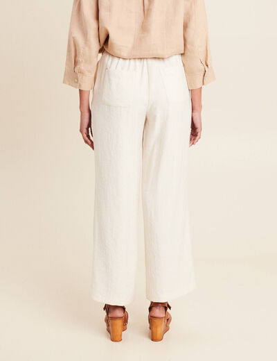Pantalon large fluide ceinturé ivoire femme