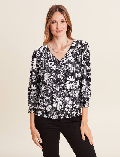 Blouse manches 3/4 noir femme