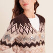 Cardigan jacquard col rond marron femme