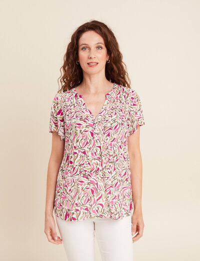 Blouse crêpe manches courtes vert kaki femme
