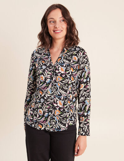 Chemise cintr&eacute;e manches longues fluide noir femme