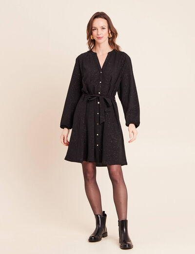 Robe courte col tunisien &agrave; paillettes noir femme